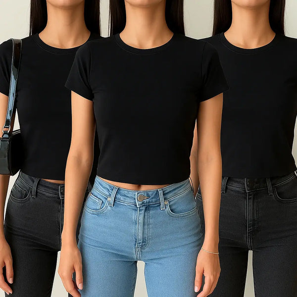 Kurzärmeliges Basic-T-Shirt für Frauen - 3er-Set