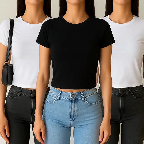 Kurzärmeliges Basic-T-Shirt für Frauen - 3er-Set