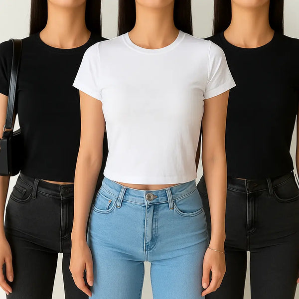 Kurzärmeliges Basic-T-Shirt für Frauen - 3er-Set